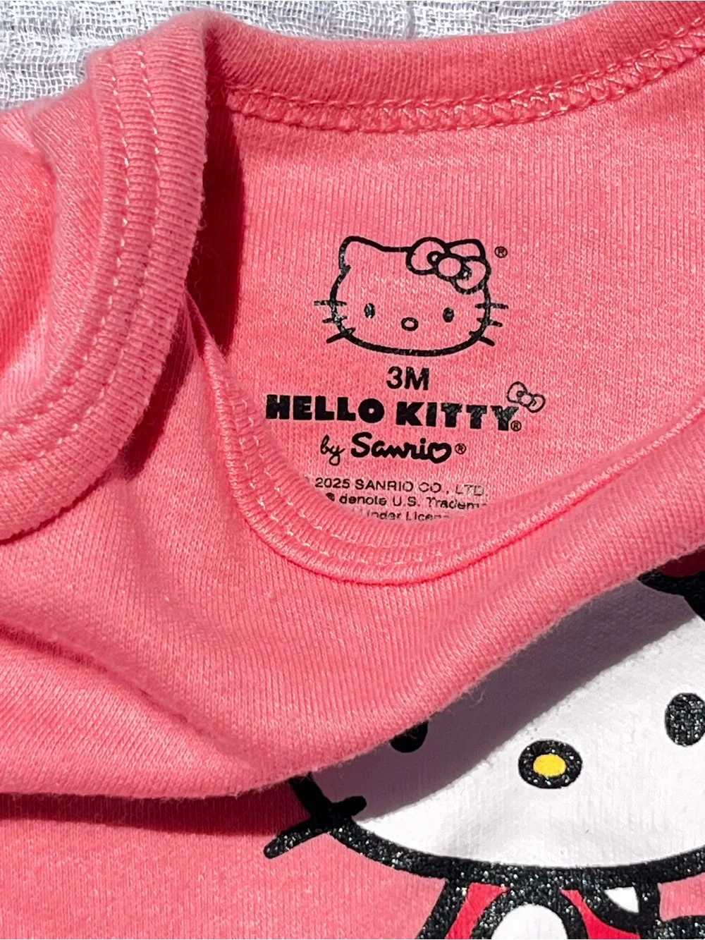 Hello Kitty Coral & Pink Bodysuit with Strawberry Print Footed Pants